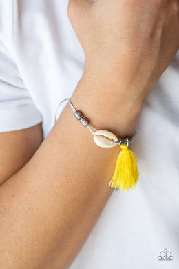 Paparazzi SEA If I Care - Yellow Thread / Fringe - Seashell Sliding Knot Bracelet - $5 Jewelry With Ashley Swint