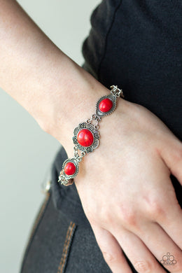 Paparazzi Serenely Southern - Red - Embossed Filigree - Silver Bracelet - $5 Jewelry with Ashley Swint