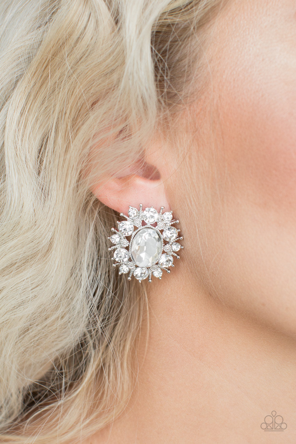 Paparazzi Serious Star Power - White Rhinestones - POST Earrings - $5 Jewelry with Ashley Swint