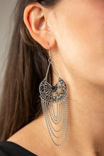 Load image into Gallery viewer, Paparazzi So Social Butterfly - Black Rhinestones - Silver Chains / Fringe Earrings - $5 Jewelry with Ashley Swint
