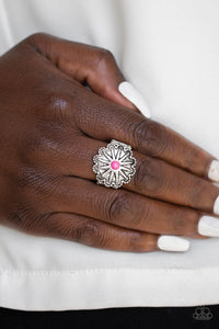 Paparazzi Stone Sensei - Pink - Antiqued Silver Floral - Ring - $5 Jewelry with Ashley Swint