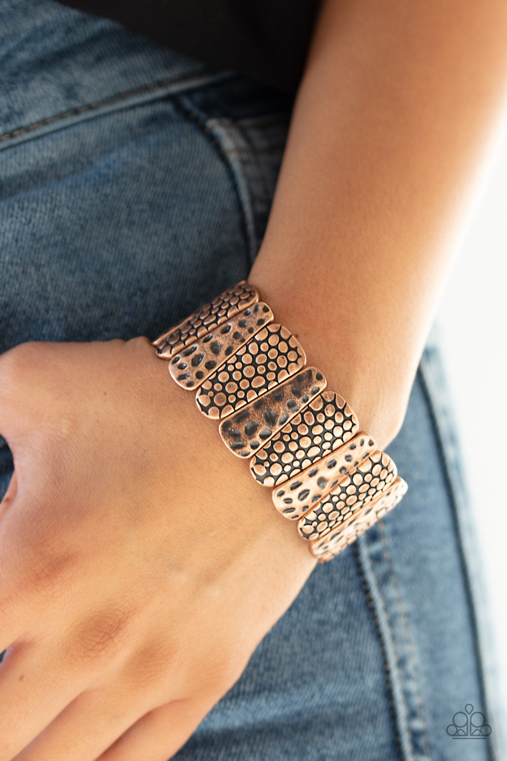 Paparazzi Texture Takedown - Copper - Hammered and Embossed Antiqued - Stretchy Band Bracelet - $5 Jewelry with Ashley Swint