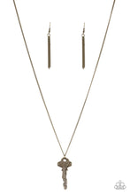 Load image into Gallery viewer, Paparazzi The Keynoter - Brass - Keys Pendant - Shimmery Brass Chain Necklace &amp; Earrings - $5 Jewelry With Ashley Swint