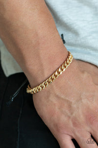Paparazzi Throwdown - Gold - Black Cording - Thick Curb Chain Bracelet - Men's Collection - $5 Jewelry With Ashley Swint