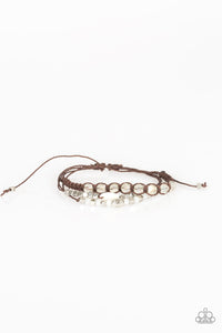 Paparazzi Trendy Tourist - White - Silver Cubes - Brown Cording Sliding Knot - Bracelet - $5 Jewelry with Ashley Swint