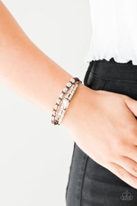 Paparazzi Trendy Tourist - White - Silver Cubes - Brown Cording Sliding Knot - Bracelet - $5 Jewelry with Ashley Swint