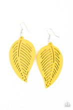 Load image into Gallery viewer, Paparazzi Tropical Foliage - Yellow Sunny - Wooden Frame Leaf Pattern - Earrings - $5 Jewelry with Ashley Swint