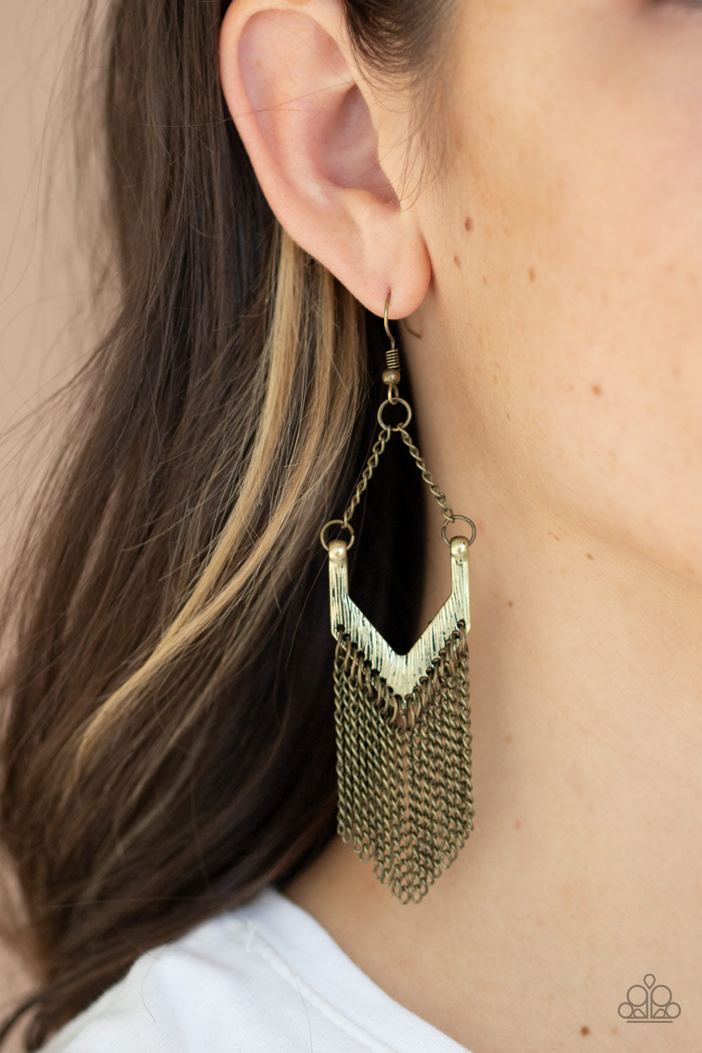 Paparazzi Unchained Fashion - Brass - Chevron Frame - Earrings - $5 Jewelry with Ashley Swint