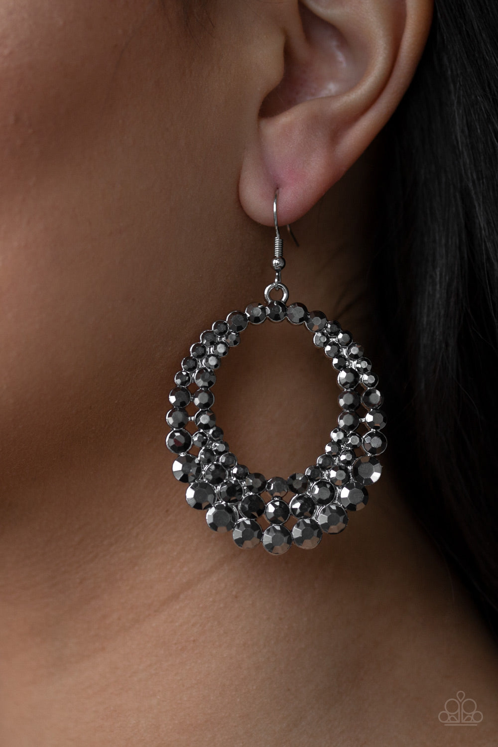 Paparazzi Universal Shimmer - Silver Hematite Rhinestones - Earrings - Life of the Party Exclusive July 2019 - $5 Jewelry With Ashley Swint