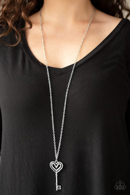 Paparazzi Unlock My Heart - Silver - Heart Accents - Antiqued Key Pendant - Necklace & Earrings - $5 Jewelry with Ashley Swint
