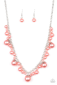 Paparazzi Uptown Pearls - Orange - Coral - Shimmery Silver Chain - Necklace & Earrings - $5 Jewelry with Ashley Swint