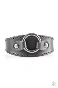 Paparazzi Western Wrangler - Black Leather - Gunmetal ring - Snap Bracelet - $5 Jewelry With Ashley Swint