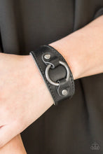 Load image into Gallery viewer, Paparazzi Western Wrangler - Black Leather - Gunmetal ring - Snap Bracelet - $5 Jewelry With Ashley Swint