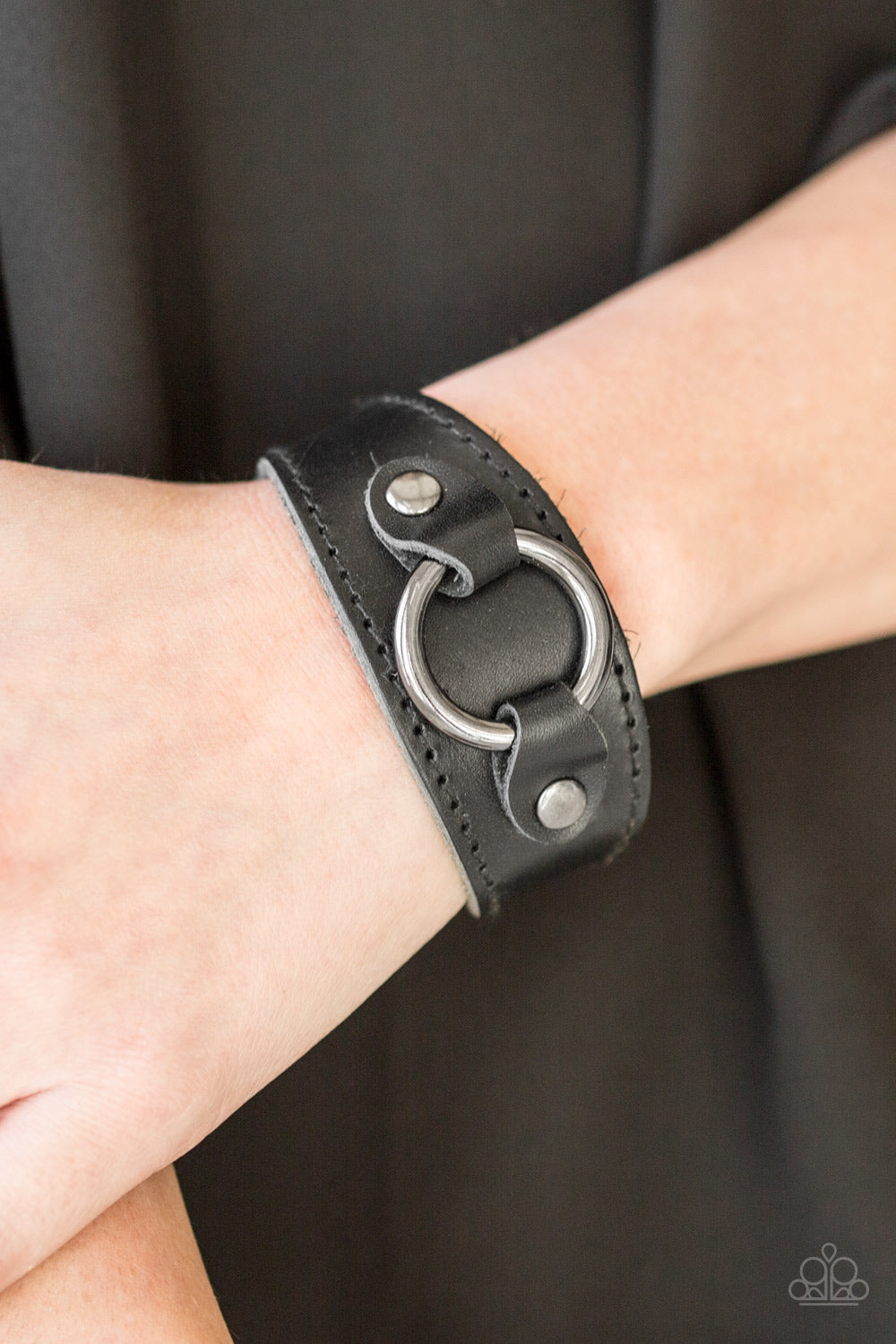 Paparazzi Western Wrangler - Black Leather - Gunmetal ring - Snap Bracelet - $5 Jewelry With Ashley Swint