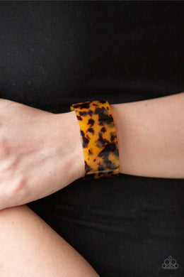 Paparazzi Wheres The Party? - Yellow - Tortoise Shell Print - Acrylic Cuff Bracelet - $5 Jewelry with Ashley Swint