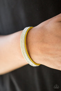 Paparazzi Babe Bling - Yellow - Rows of Glittery White Rhinestones Wrap / Snap Bracelet - $5 Jewelry With Ashley Swint