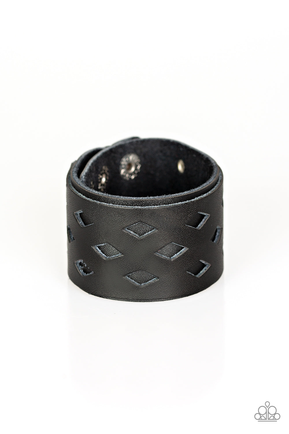 Paparazzi Bucking Bronco - Black Leather - Diamond Cutouts - Urban Bracelet - $5 Jewelry With Ashley Swint