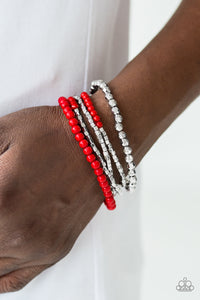 Paparazzi Colorfully Chromatic - Red - Silver Faceted Beads - Set of 5 Stretchy Band Bracelets - $5 Jewelry With Ashley Swint