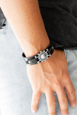 Paparazzi Courageously Captain - Black - Leather Band - Silver Nautical Pendant - Bracelet - $5 Jewelry With Ashley Swint