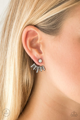 Paparazzi Diva Dynamite - Black - White Rhinestones - Double Sided Jacket Earrings - $5 Jewelry With Ashley Swint