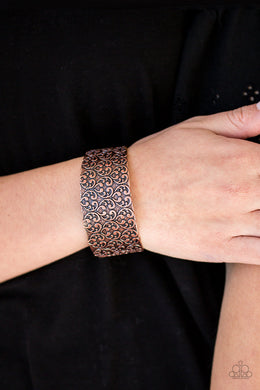 Paparazzi Eat Your Heart Out - Copper - Vintage Heart Embossed Pattern - Thick Cuff Bracelet - $5 Jewelry With Ashley Swint