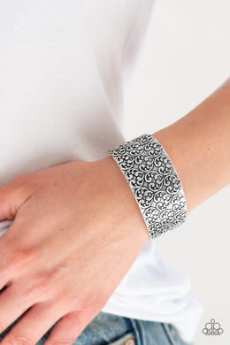 Paparazzi Eat Your Heart Out - Silver - Antiqued Shimmer - Vintage Heart Embossed - Cuff Bracelet - $5 Jewelry With Ashley Swint