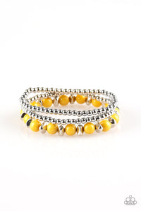 Paparazzi Epic Escape - Yellow - and Silver Beads - Set of 3 Stretchy Bracelets - $5 Jewelry With Ashley Swint