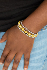 Paparazzi Epic Escape - Yellow - and Silver Beads - Set of 3 Stretchy Bracelets - $5 Jewelry With Ashley Swint