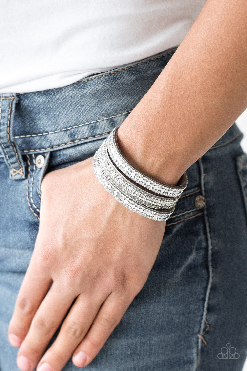 Paparazzi Fashion Fanatic - Silver - White Rhinestones - Snap Bracelet - $5 Jewelry With Ashley Swint