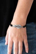 Load image into Gallery viewer, Paparazzi Faster Than FLIGHT - Black Suede Knot - Silver Feather Bracelet - $5 Jewelry With Ashley Swint