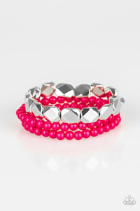 Paparazzi Fiesta Flavor - Pink - Silver Faceted Beads - Set of 3 Bracelets - $5 Jewelry With Ashley Swint