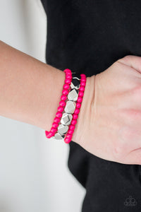 Paparazzi Fiesta Flavor - Pink - Silver Faceted Beads - Set of 3 Bracelets - $5 Jewelry With Ashley Swint