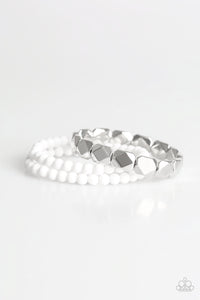 Paparazzi Fiesta Flavor - White - Faceted Silver Beads - Set of 3 Bracelets - $5 Jewelry With Ashley Swint