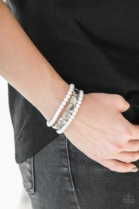 Paparazzi Fiesta Flavor - White - Faceted Silver Beads - Set of 3 Bracelets - $5 Jewelry With Ashley Swint