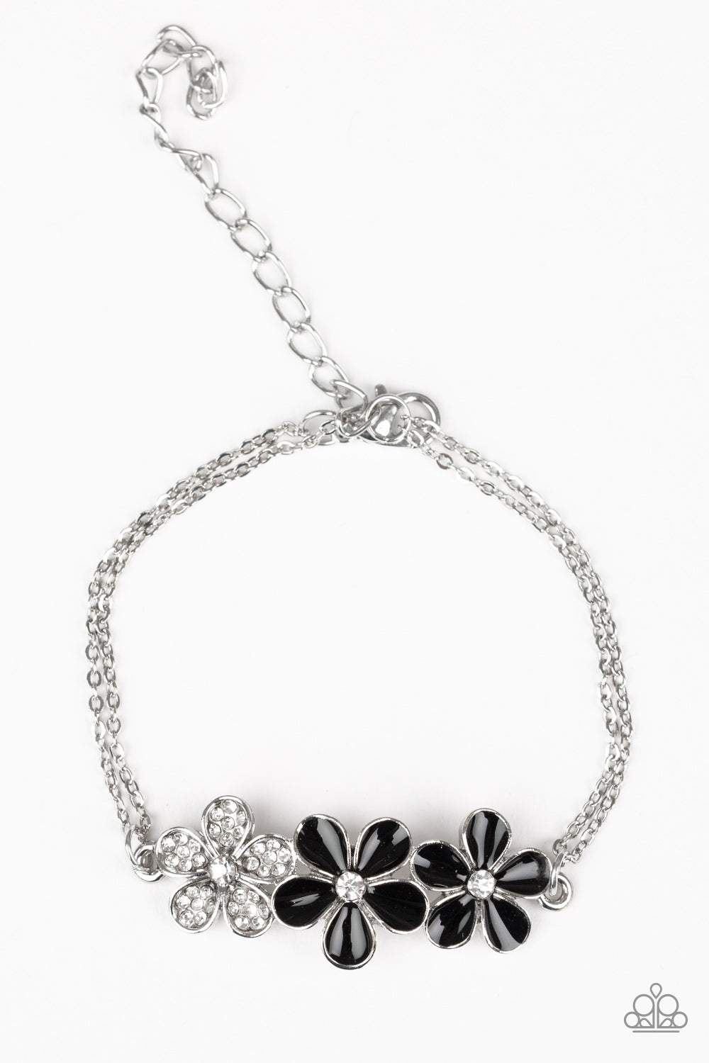 Paparazzi Flowering Fiji - Black Flowers - Silver Chain Bracelet - $5 Jewelry With Ashley Swint