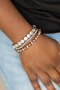 Paparazzi Girly Girl Glamour - Brown Pearly Beads / Silver - Set of 3 Bracelets - $5 Jewelry With Ashley Swint