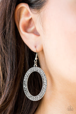 Paparazzi Go Down In Glitter - Silver - Glittery Hematite Rhinestones - Silver Hoop Earrings - $5 Jewelry With Ashley Swint