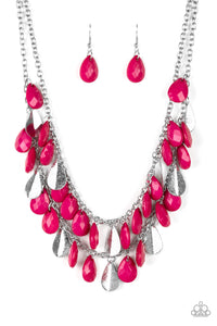 Paparazzi Life of the FIESTA - Pink Teardrops - Silver Chains - Necklace & Earrings - $5 Jewelry with Ashley Swint