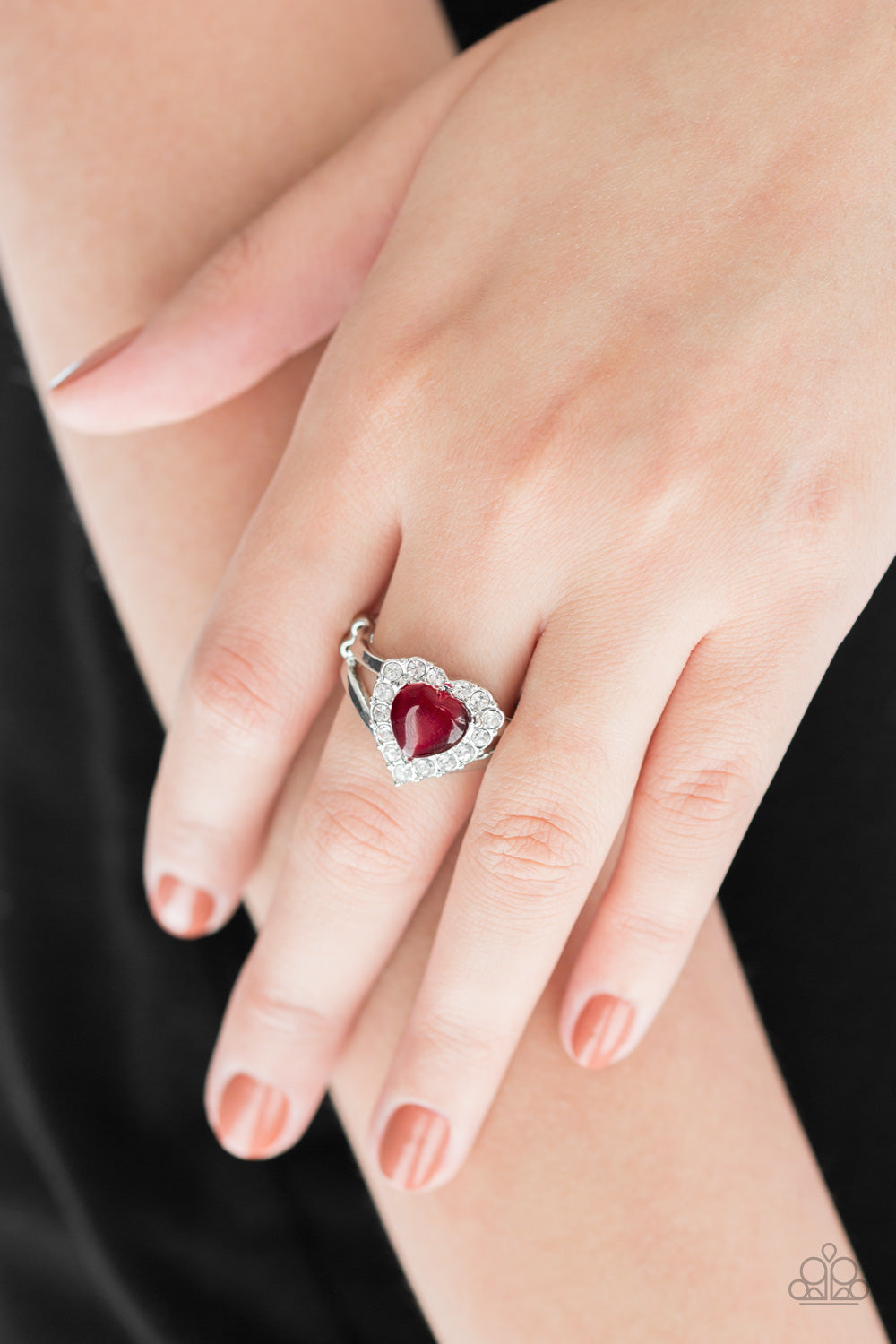 Paparazzi Love Is In The Air - Red Moonstone - White Rhinestones - Heart Ring - $5 Jewelry With Ashley Swint