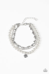 Paparazzi Love Like You Mean It - White Pearls - Love Charm Bracelet - $5 Jewelry With Ashley Swint
