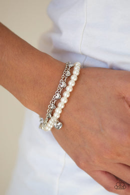 Paparazzi Love Like You Mean It - White Pearls - Love Charm Bracelet - $5 Jewelry With Ashley Swint