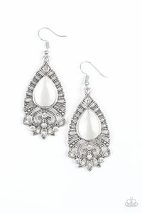 Paparazzi Majestically Malibu - White Moonstone Rhinestone Earrings - $5 Jewelry With Ashley Swint