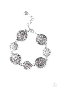 Paparazzi Malibu Magic - Pink Rhinestones - Silver Filigree Stamped - Bracelet - $5 Jewelry With Ashley Swint