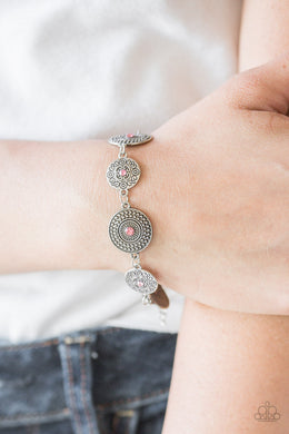 Paparazzi Malibu Magic - Pink Rhinestones - Silver Filigree Stamped - Bracelet - $5 Jewelry With Ashley Swint