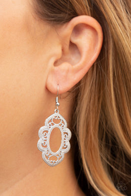 Paparazzi Mantras and Mandalas - White - Silver Filigree - Earrings - $5 Jewelry With Ashley Swint
