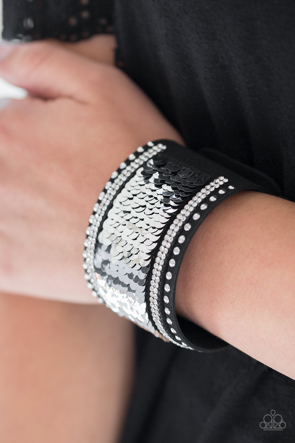 Paparazzi MERMAIDS Have More Fun - Black / Silver - Sequin Wrap Snap Bracelet - $5 Jewelry With Ashley Swint
