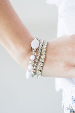Paparazzi Modestly Madonna - White Rhinestones and Pearls - Bracelet - $5 Jewelry With Ashley Swint