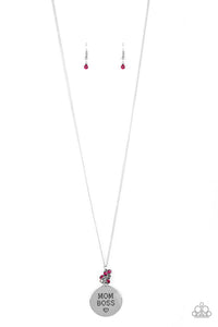 Paparazzi Mom Boss - Pink Rhinestones - Mother Necklace and matching Earrings - $5 Jewelry with Ashley Swint