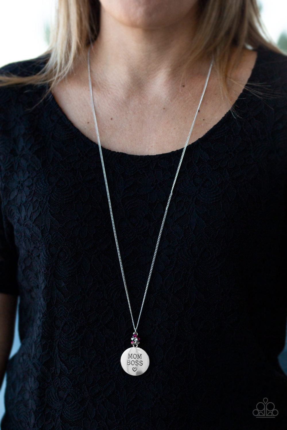 Paparazzi Mom Boss - Pink Rhinestones - Mother Necklace and matching Earrings - $5 Jewelry with Ashley Swint