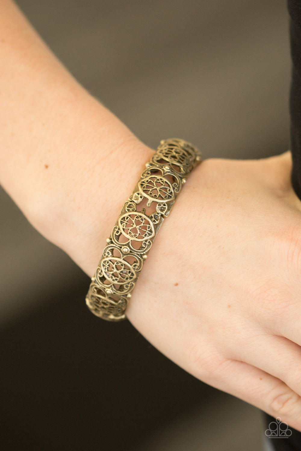 Paparazzi Naturally Nepal - Brass - Antiqued Shimmer - Ornate Stretchy Bracelet - $5 Jewelry With Ashley Swint